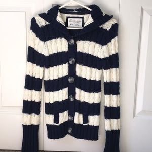 Long sleeve button down sweater with hood